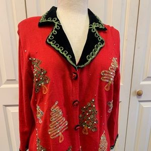BEAUTIFUL BEADED CHRISTMAS SWEATER JACKET L
